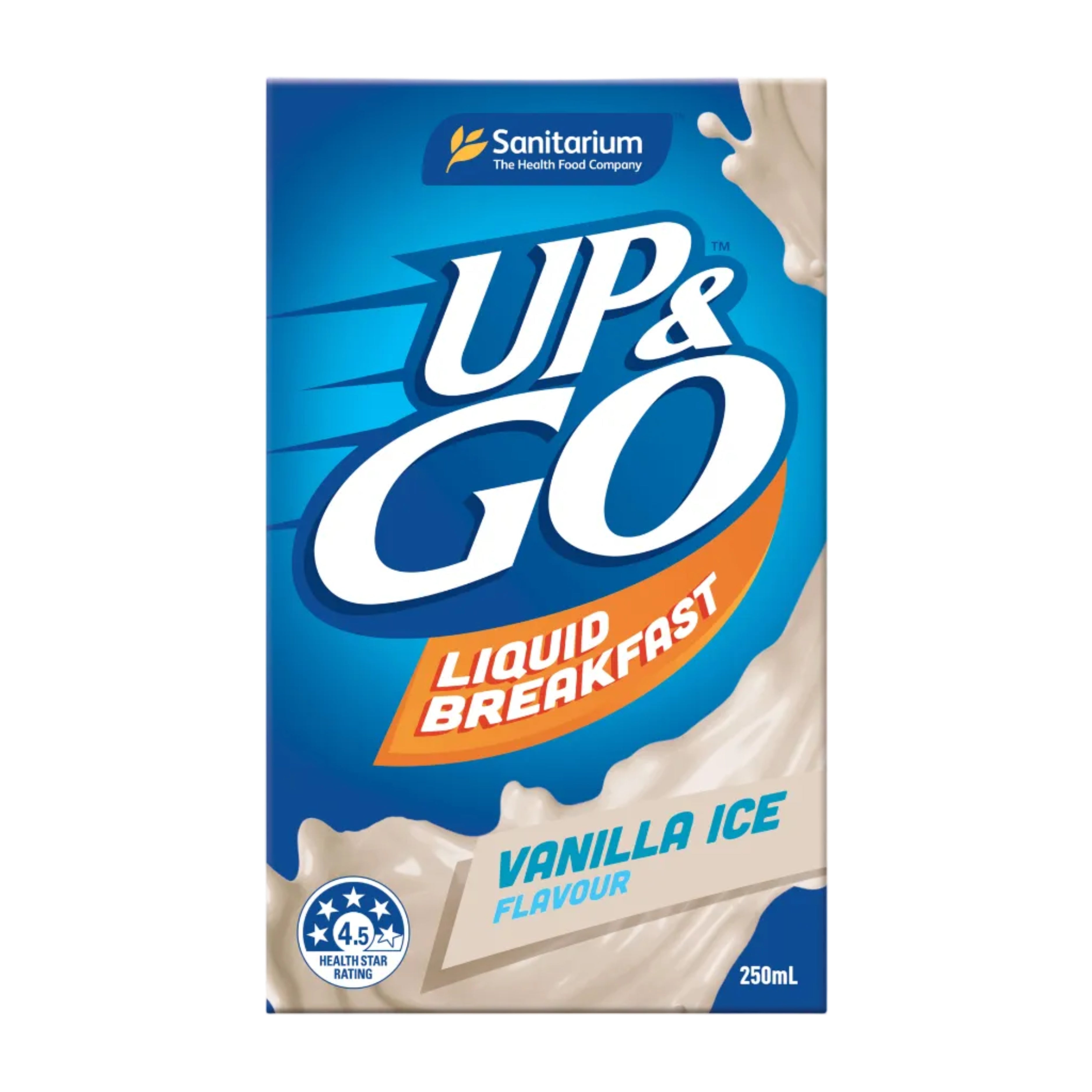 Sanitarium UP&GO Vanilla Ice Liquid Breakfast packaging on a white background